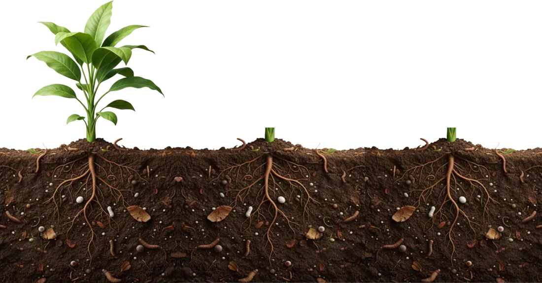 Young seedling with visible healthy root system growing in Urvaram vermicompost
